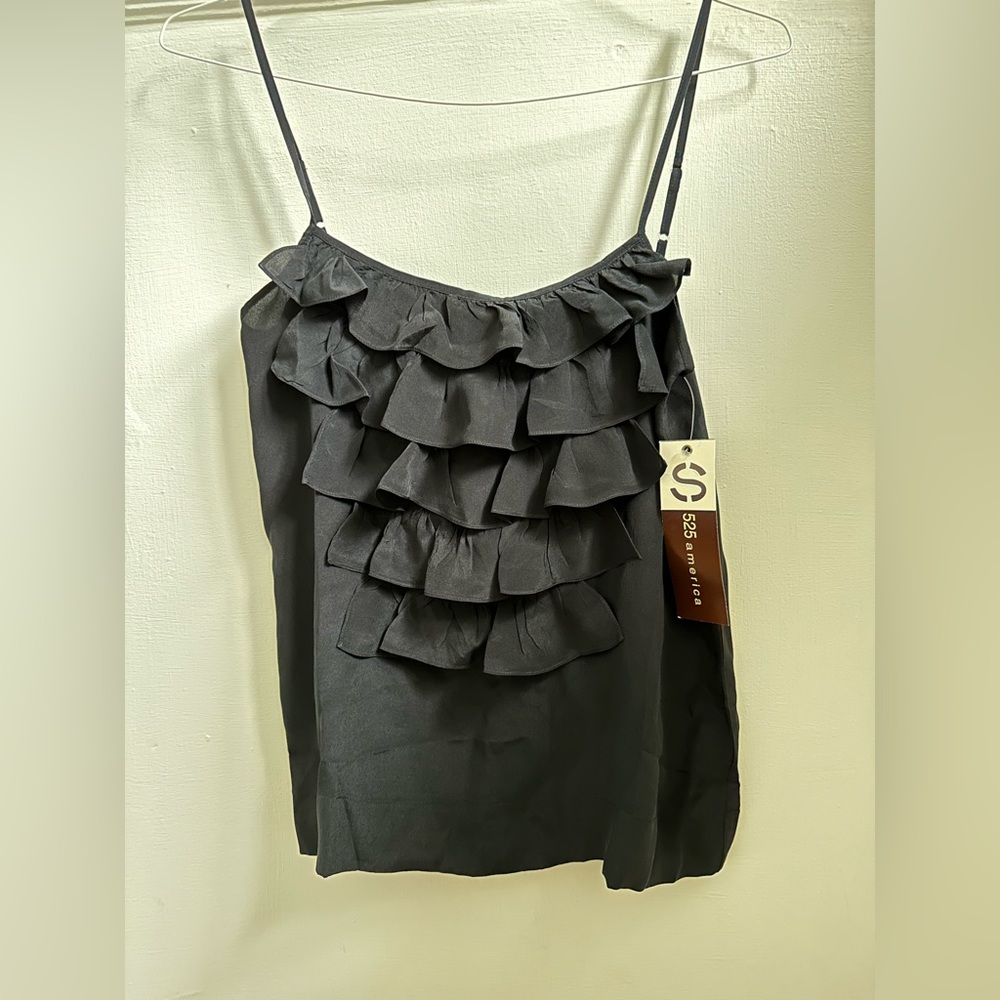 525 America silk newWomen's Black Ruffle Tired Sleeveless Tank Top Size S NWT